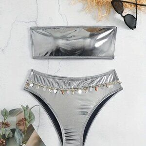 High Stretch Bandeau 2 pc Bikini (Color: Silvery Grey)